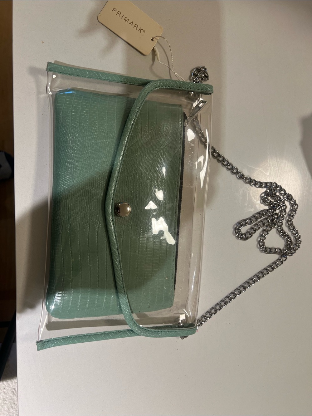 Primark Clear Crossbody Bag with Mint Inner Pouch and Silver Chain